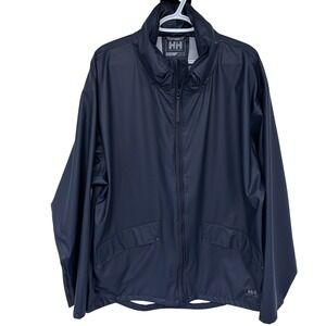 Helly Hansen Voss Rain Jacket XL Men's Navy Blue Raincoat Packable Hood